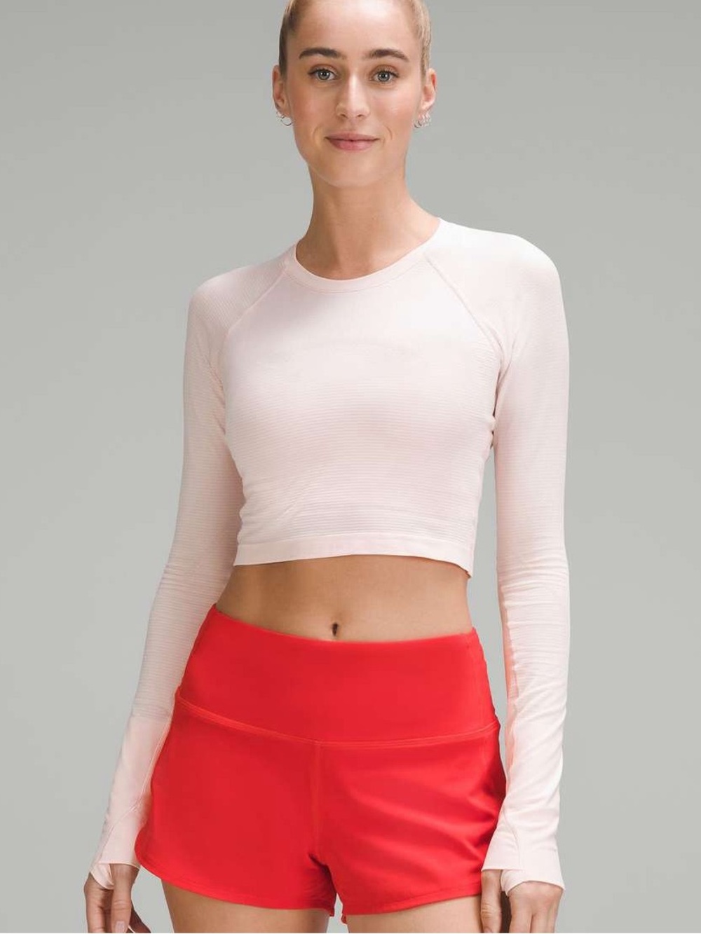 Lululemon Swiftly Tech Cropped Long-Sleeve Strawberry Milkshake 6